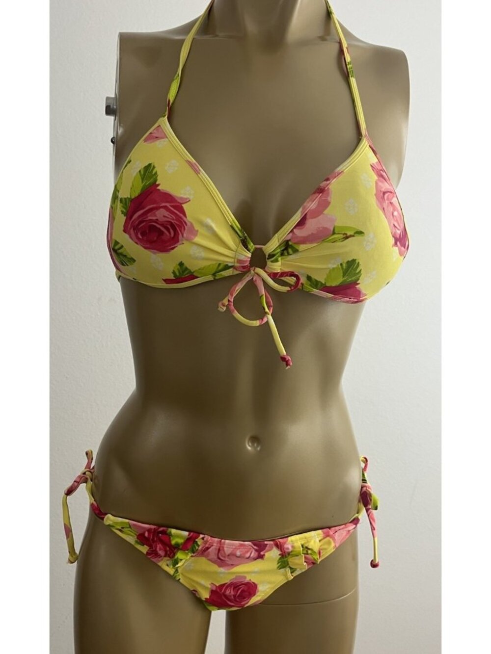 Body Glove Women's S Side Tie Bikini 2pc Swimsuit Floral Yellow Roses